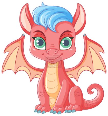 Téléchargez les illustrations : Mignon dragon rose personnage de dessin animé assis illustration isolée - en licence libre de droit