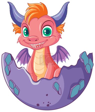 Téléchargez les illustrations : Happy dessin animé personnage dragon illustration souriante - en licence libre de droit