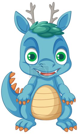 Téléchargez les illustrations : Happy dessin animé personnage dinosaure illustration souriante - en licence libre de droit