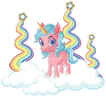Ilustración de Unicornio de pie sobre la nube con ilustración de arco iris - Imagen libre de derechos
