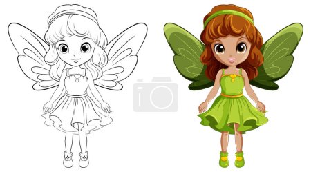 Illustration for Doodle fairy outline cartoon  illustration - Royalty Free Image