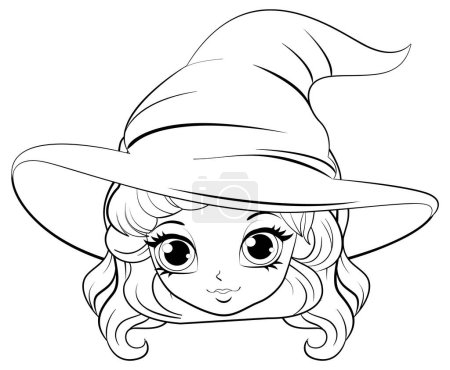 Illustration for Cartoon witch wearing a big hat doodle coloring character illustration - Royalty Free Image