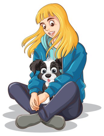 Ilustración de Chica con lindo cachorro ilustración - Imagen libre de derechos