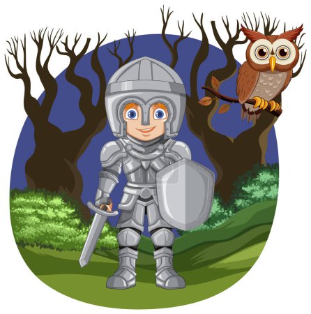 Illustration for Knight with Owl at Night illustration - Royalty Free Image