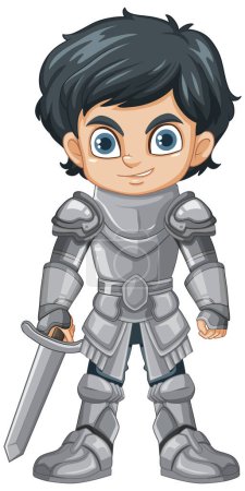 Illustration for Cartoon knight boy holding sword illustration - Royalty Free Image