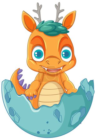 Illustration for Happy orange cartoon dragon smiling illustration - Royalty Free Image