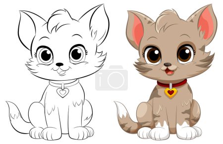 Téléchargez les illustrations : Coloriage Aperçu de mignon chat illustration - en licence libre de droit