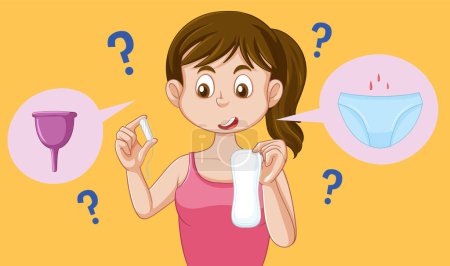 Illustration for Puberty Girl Exploring Her Menstrual Product Options illustration - Royalty Free Image