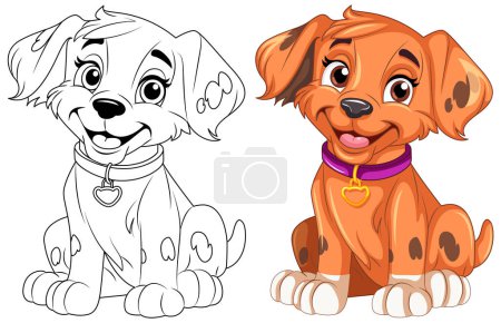 Téléchargez les illustrations : Coloriage contour de mignon chien illustration - en licence libre de droit