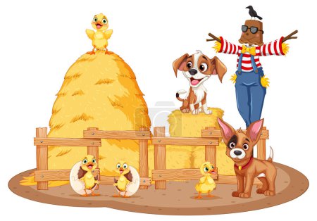 Illustration for Scarecrow with farm animal illustration - Royalty Free Image