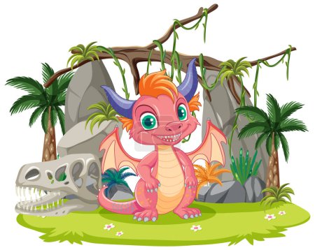 Téléchargez les illustrations : Cute Dragon Cartoon Character illustration - en licence libre de droit