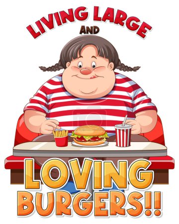 Ilustración de Mujer con sobrepeso e ilustración de tentación de comida rápida - Imagen libre de derechos