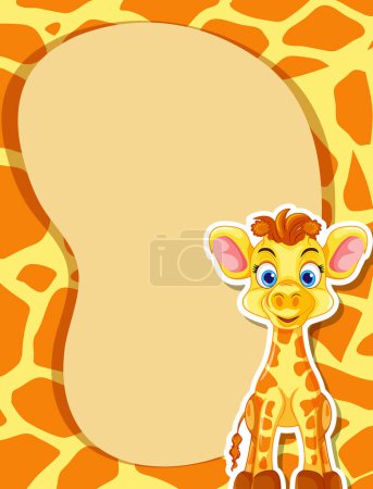 Téléchargez les illustrations : Modèle de bannière vierge avec illustration de girafe - en licence libre de droit