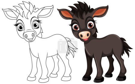 Ilustración de Lindo animal de dibujos animados de caballo y su ilustración de carácter para colorear garabato - Imagen libre de derechos