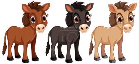 Téléchargez les illustrations : Ensemble de chevaux dessin animé illustration - en licence libre de droit