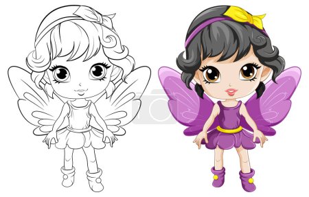 Illustration for Cute Fairy Girl Outline for Coloring illustration - Royalty Free Image