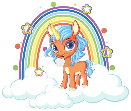 Ilustración de Unicornio en la nube con ilustración de arco iris - Imagen libre de derechos