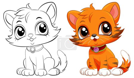 Téléchargez les illustrations : Coloriage Aperçu de mignon chat illustration - en licence libre de droit