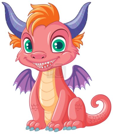 Illustration for Cute pink dragon cartoon character sitting isolated illustration - Royalty Free Image