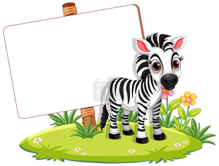 Illustration for A vector cartoon illustration of a zebra with a nature outdoor background border template - Royalty Free Image