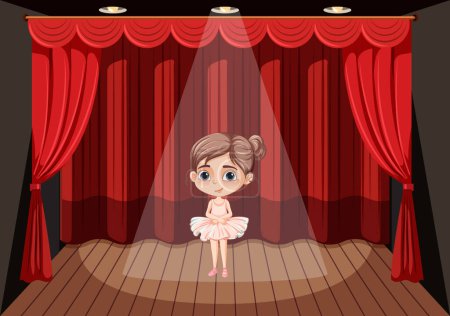 Illustration for A vector cartoon illustration of a girl ballet dancing on stage - Royalty Free Image