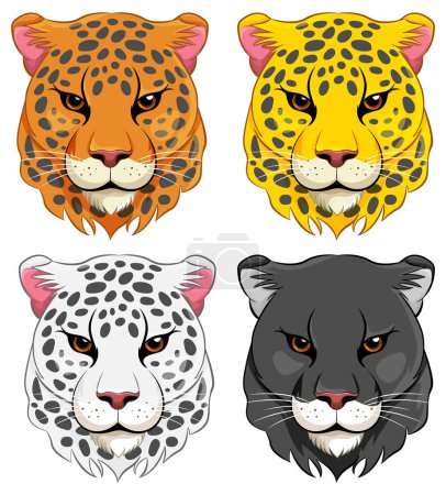 Téléchargez les illustrations : Une illustration vectorielle de dessin animé mettant en vedette un ensemble de têtes de tigre en différentes couleurs - en licence libre de droit
