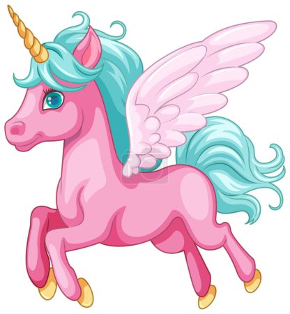 Illustration for A cheerful cartoon illustration of a unicorn flying with its wings spread wide - Royalty Free Image