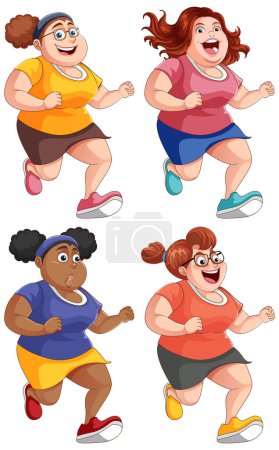 Illustration for Chubby Women Running Exercise Collection illustration - Royalty Free Image