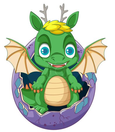 Illustration for Happy green cartoon dragon smiling illustration - Royalty Free Image