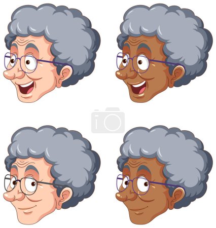 Téléchargez les illustrations : Ensemble de tête âgée portant des lunettes illustration de dessin animé - en licence libre de droit