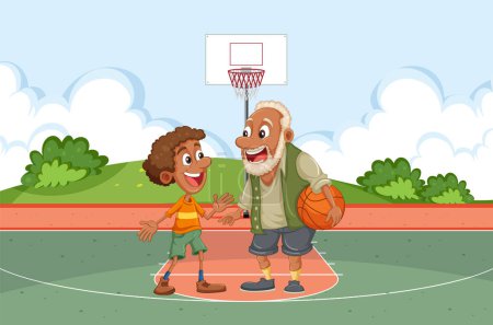Illustration for People with different age playing basketball together illustration - Royalty Free Image