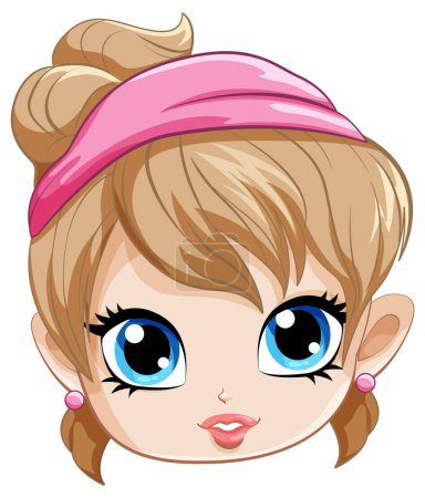 Ilustración de Linda chica con diadema ilustración de la cara de dibujos animados - Imagen libre de derechos