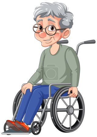 Téléchargez les illustrations : Vieille femme assise sur un fauteuil roulant illustration - en licence libre de droit