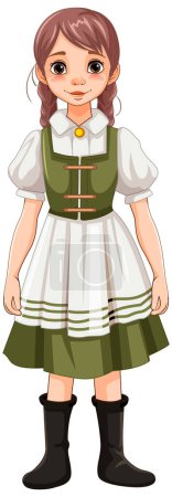 Illustration for A vector cartoon illustration of a woman wearing a traditional German Bavarian outfit - Royalty Free Image