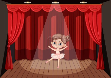 Illustration for A vector cartoon illustration of a girl dancing ballet on a stage - Royalty Free Image