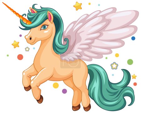 Illustration for A cute cartoon illustration of a unicorn surrounded by stars - Royalty Free Image