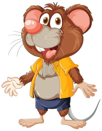 Téléchargez les illustrations : Une souris de dessin animé joyeuse avec un grand sourire sur son visage - en licence libre de droit