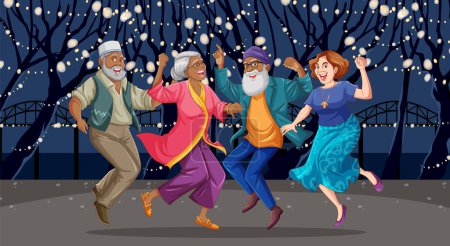 Illustration for A vector cartoon illustration of Indian people dancing and celebrating - Royalty Free Image
