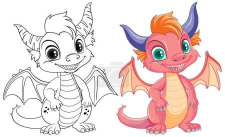 Página para colorear Esquema de la ilustración del dragón lindo