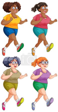 Illustration for Chubby Women Running Exercise Collection illustration - Royalty Free Image