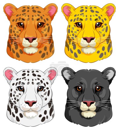 Illustration for A vector cartoon illustration of a set of tiger heads in different colors - Royalty Free Image