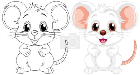 Ilustración de Dibujos animados para colorear rata linda y su ilustración en color - Imagen libre de derechos