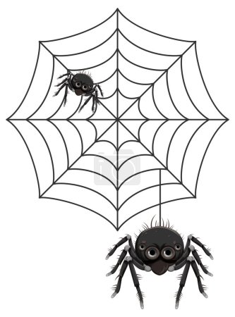 Téléchargez les illustrations : Araignée sur toile d'araignée dessin animé isolé illustration - en licence libre de droit