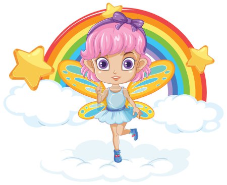 Téléchargez les illustrations : Fée fille sur nuage avec Rainbow illustration - en licence libre de droit