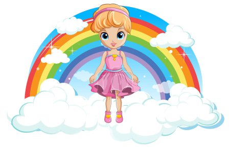 Illustration for Fairy Girl on Cloud with Rainbow illustration - Royalty Free Image
