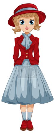 Téléchargez les illustrations : Une illustration de dessin animé d'une fille occidentale portant une tenue victorienne vintage - en licence libre de droit