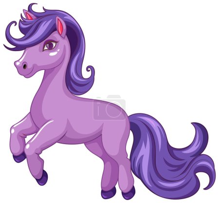 Ilustración de Una alegre ilustración de dibujos animados de un lindo unicornio púrpura - Imagen libre de derechos