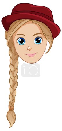 Photo for A woman wearing a hat with a braid hairstyle in a vector cartoon illustration - Royalty Free Image