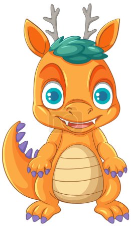 Ilustración de Personaje de dinosaurio de dibujos animados feliz ilustración sonriente - Imagen libre de derechos