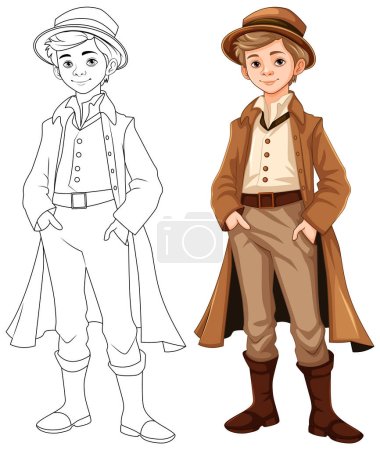 Illustration for A cartoon illustration of a man wearing a Victorian-style outfit - Royalty Free Image